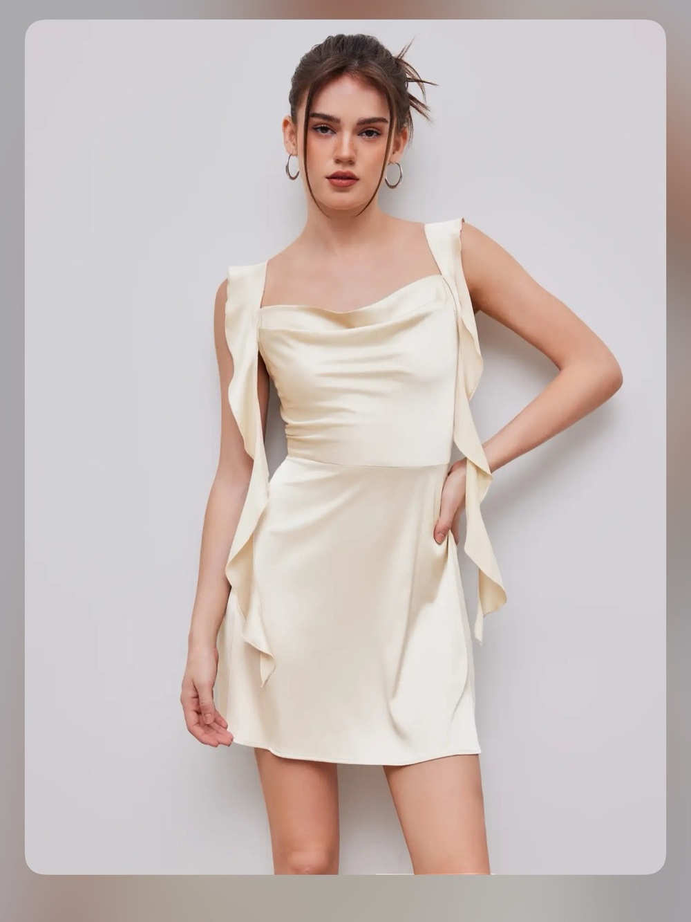 SATIN RUCHED RUFFLE HEM MINI DRESS L WC8-14